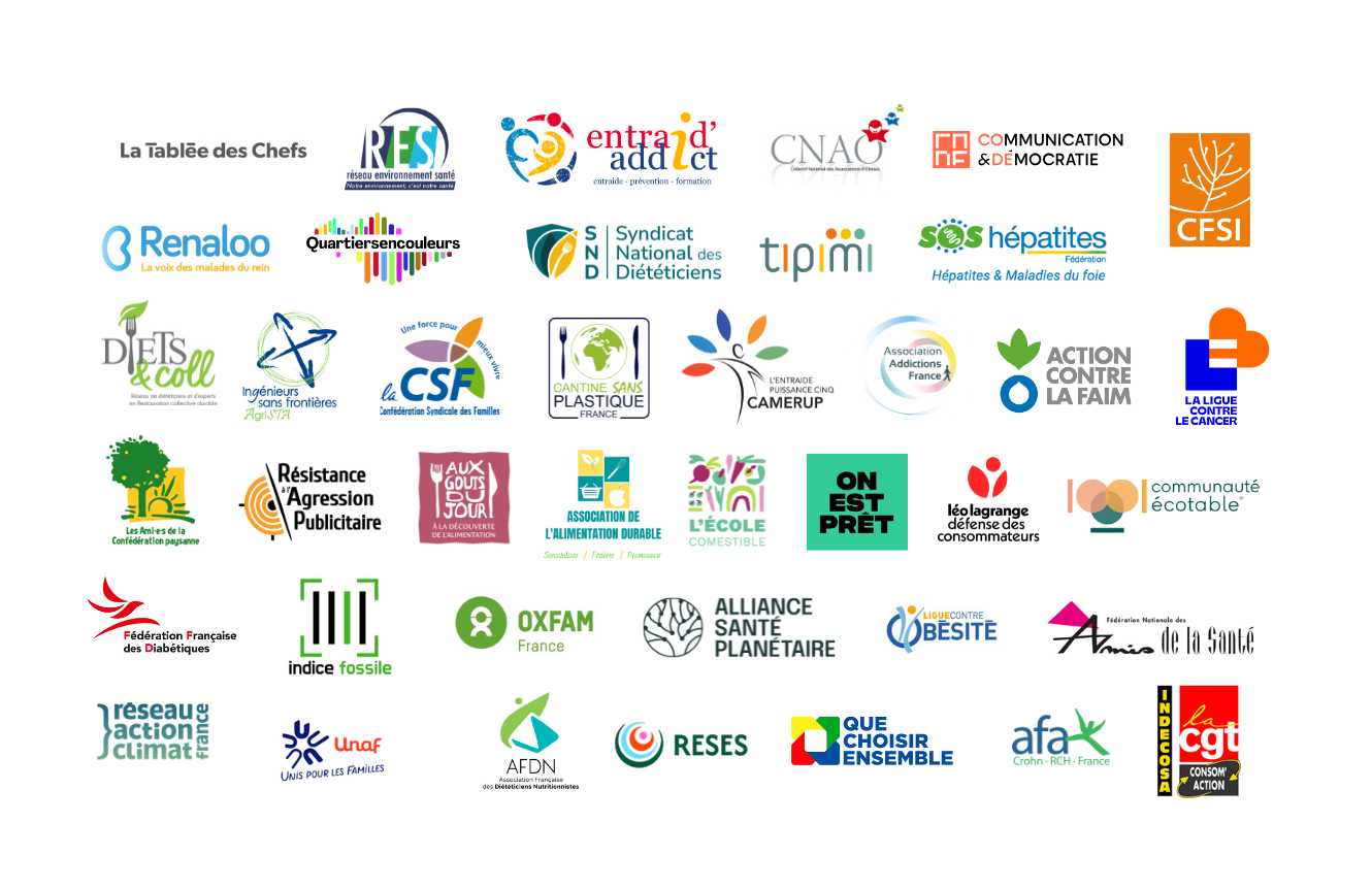 Logos des organisations partenaires de la coalition contre les aliments ultra-transformés